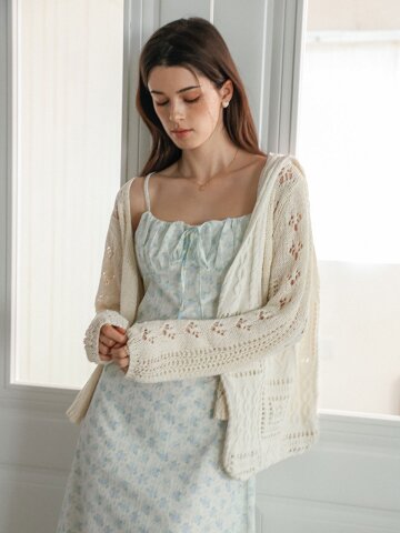 DD_Pointelle knit v neck cardigan_2color