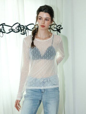 DD_Mesh dot long sleeve top_IVORY