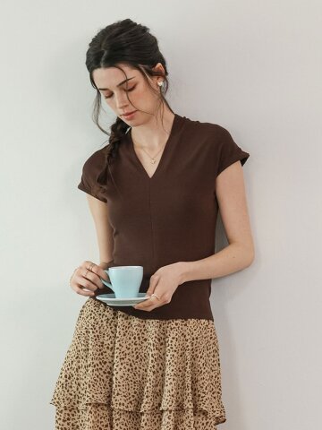 DD_Slim fit v neck cap sleeve top_5color