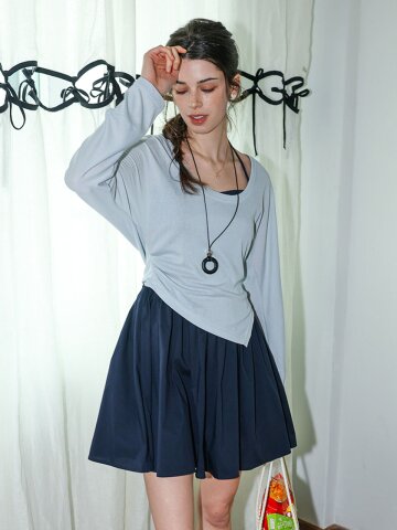 DD_Sleeveless layered dress loose top set_BLUE