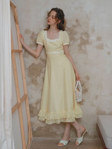 LB_Pastel yellow puff sleeve dress