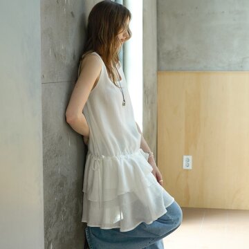 텐셀 스퀘어 티어드원피스_WHITE