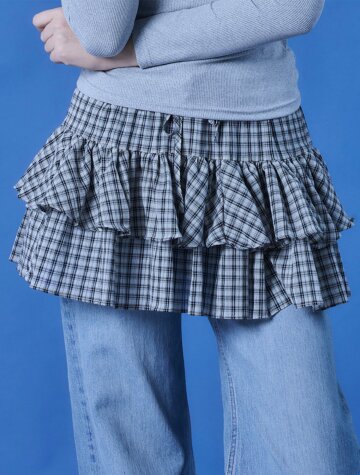 레이어드 치마 너드체크 플레어 미니스커트 [2colors] 623c