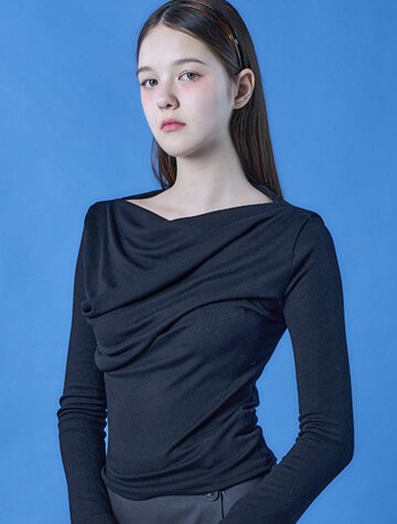 WOMEN 드레이프 셔링 소프트 긴팔티 롱슬리브 [블랙]