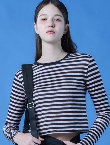 텐션 크롭 스트라이프 베이직 긴팔티셔츠 이너 [BLACK] KGL.
