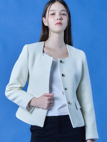 베이직 미디 라운드 스퀘어넥 하객룩 트위드 자켓 [2colors] 624