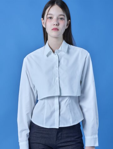 미디 크롭 레이어드 셋업 슬림 긴팔 셔츠 [2colors] 긴팔티 ver.