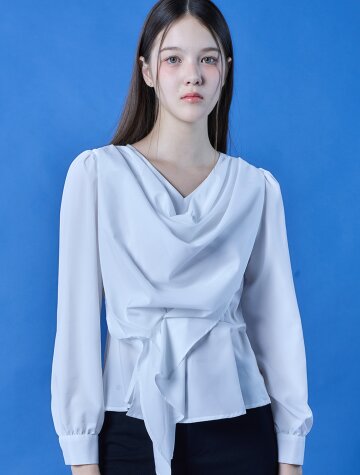 드레이프 슬림핏 블라우스 긴팔셔츠 [WHITE] 하객룩 데이트룩 ver. 627