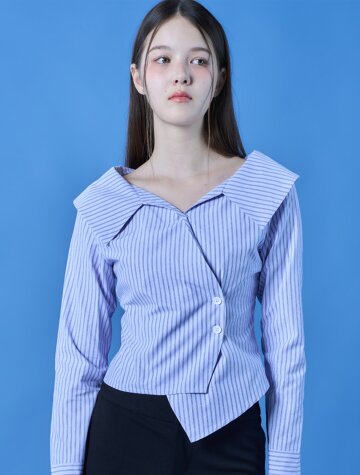 미디 크롭 랩 오프숄더 슬림 스트라이프 긴팔 셔츠 [2colors] 하객룩 ver.