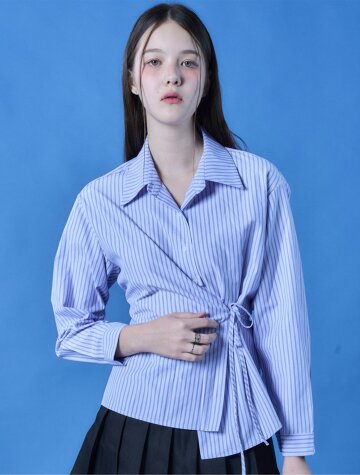 랩 카라 슬림핏 끈 스트라이프 긴팔셔츠 [2colors] 하객룩 데이트룩 ver. 620s