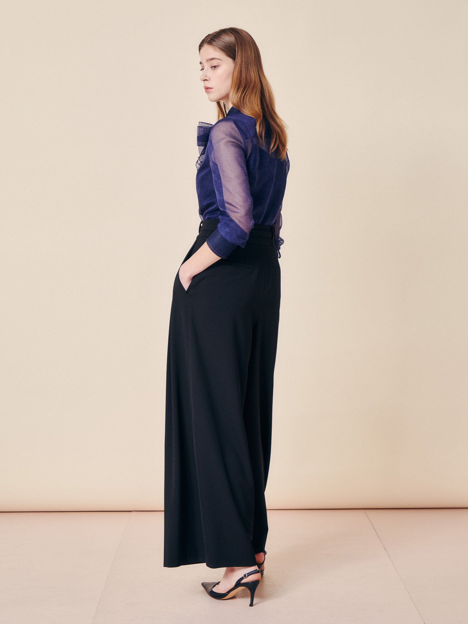 벨티드 더블 턱 와이드 슬랙스 (BLACK)