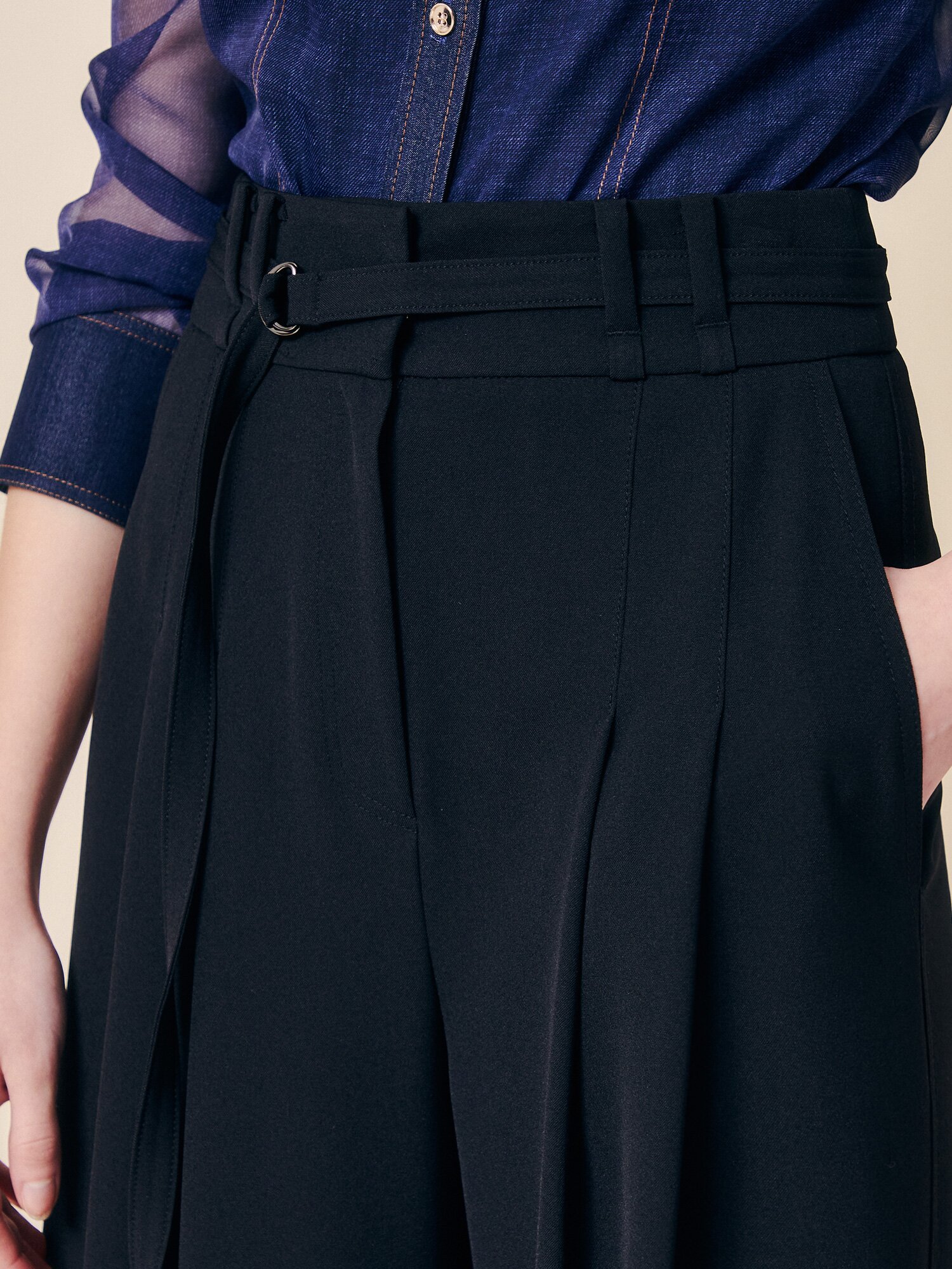 벨티드 더블 턱 와이드 슬랙스 (BLACK)