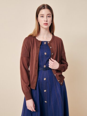 파인 트리밍 라운드 니트 카디건 