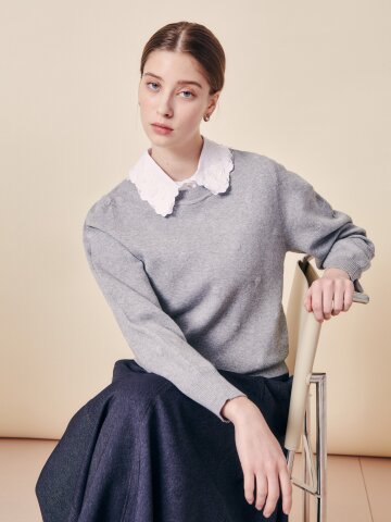 소프트 토널 도트 니트 풀오버 