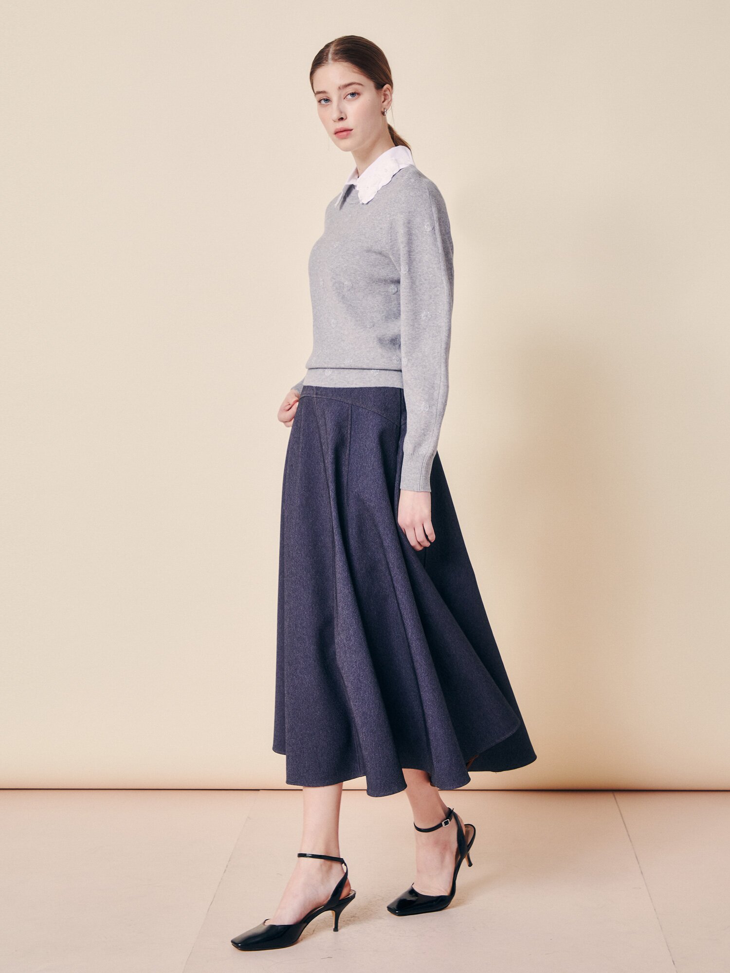 소프트 토널 도트 니트 풀오버 (GREY)