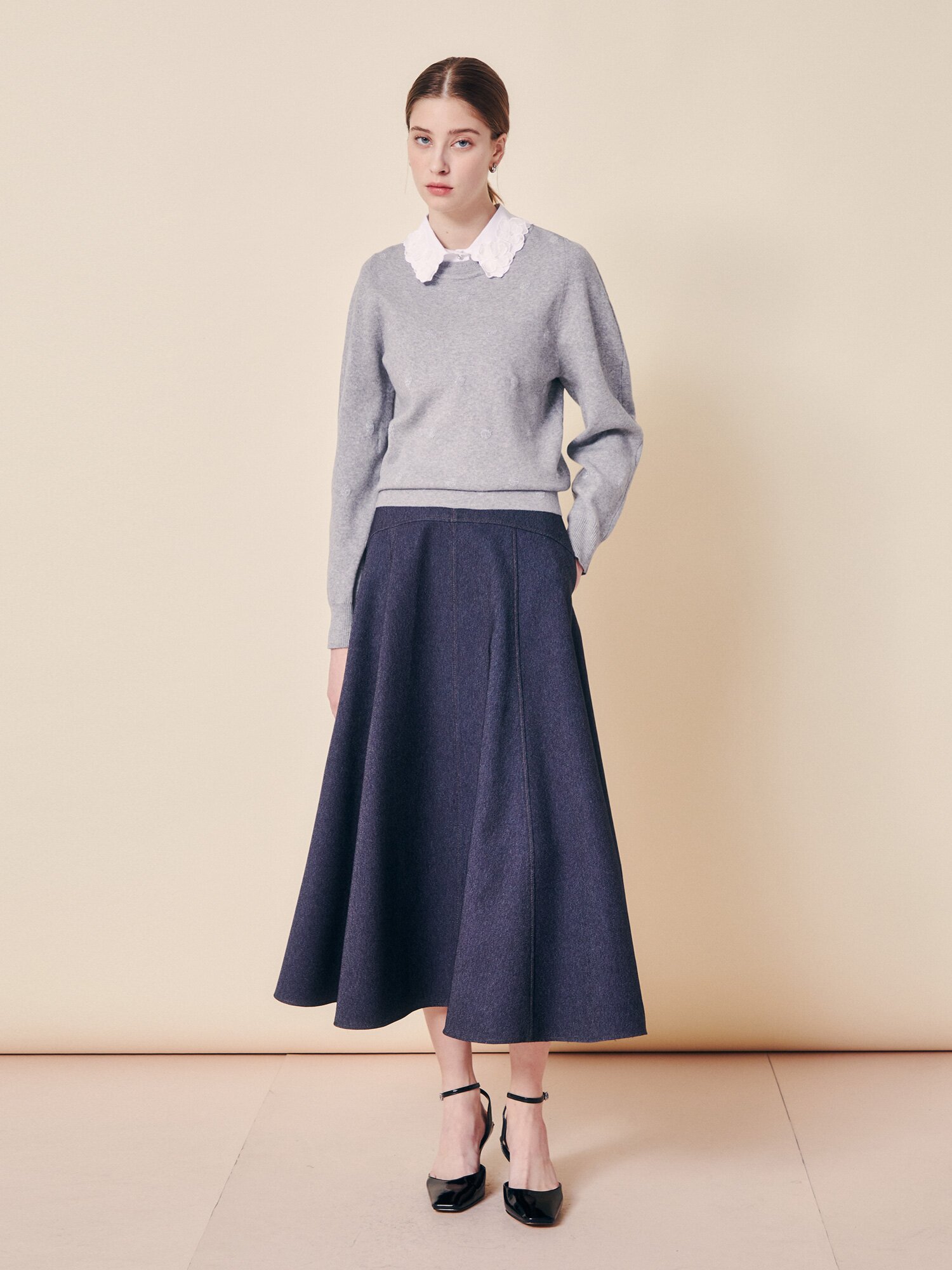 소프트 토널 도트 니트 풀오버 (GREY)