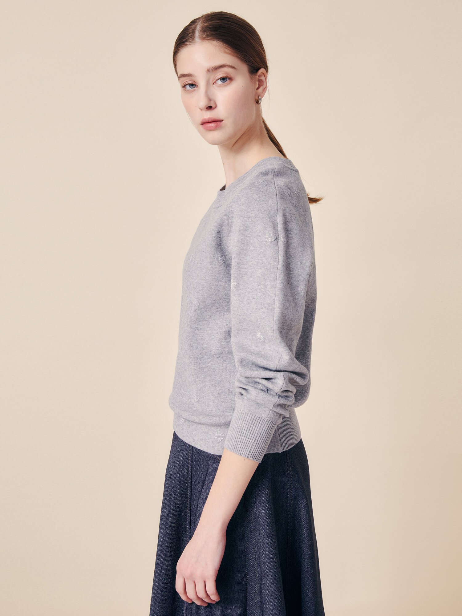 소프트 토널 도트 니트 풀오버 (GREY)