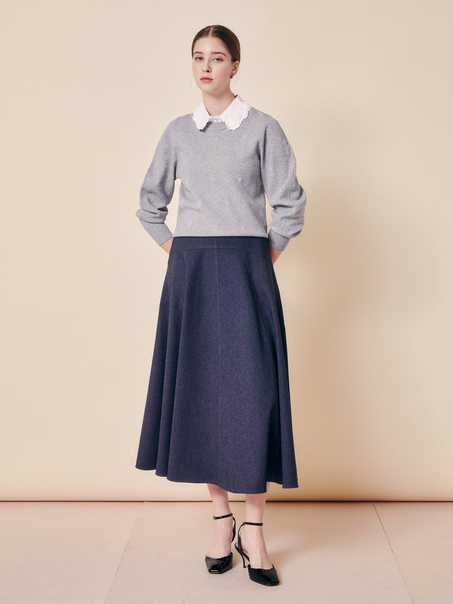 소프트 토널 도트 니트 풀오버 (GREY)