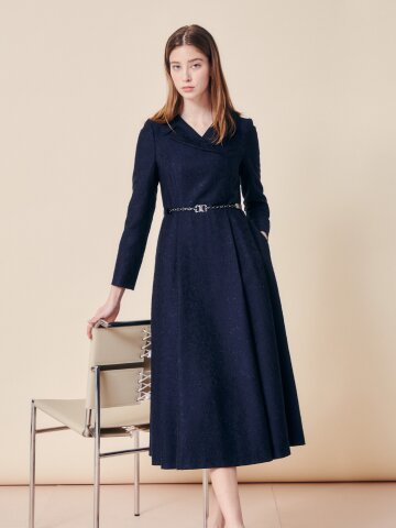 펄 자카드 플레어 롱 원피스 