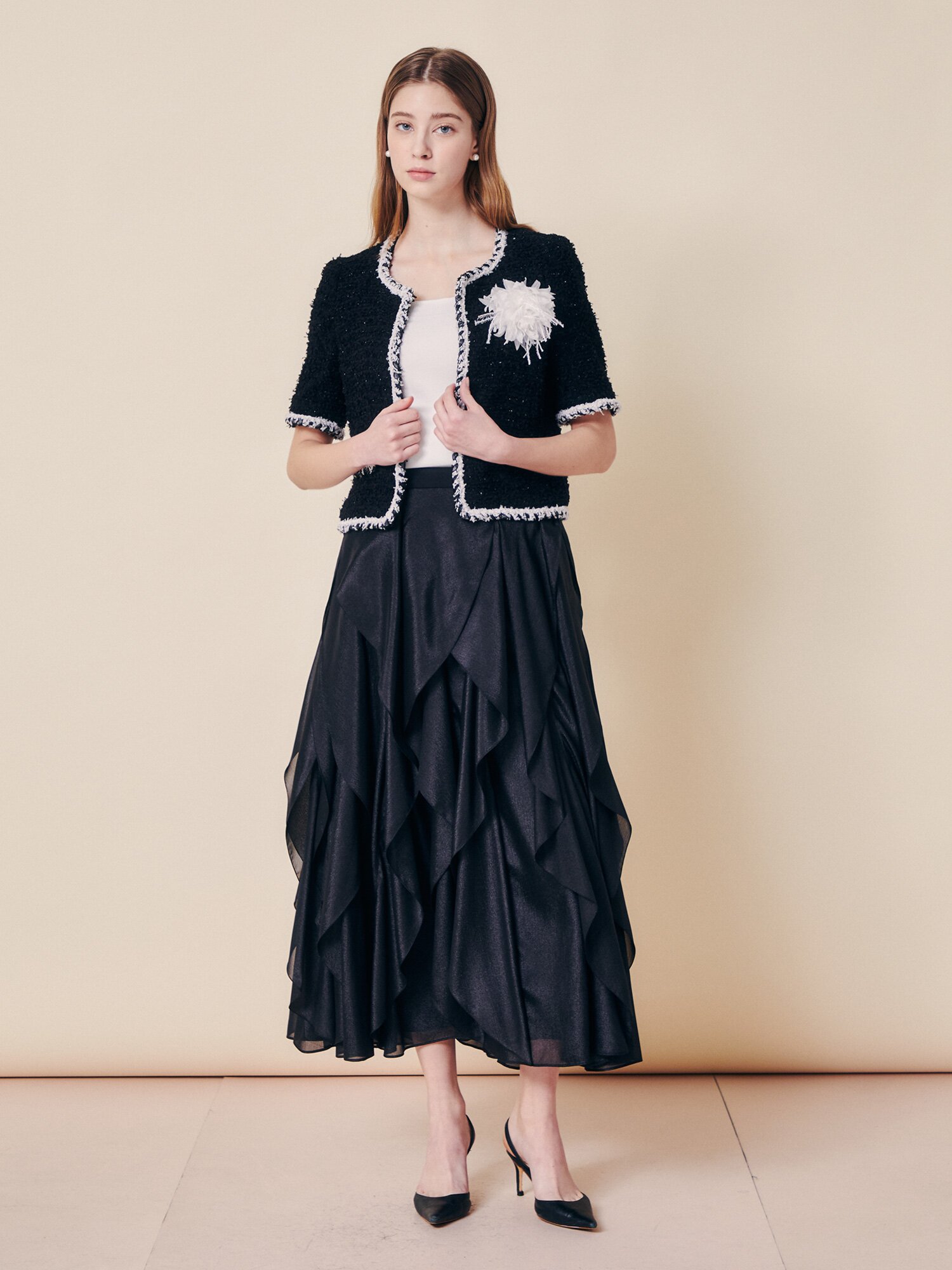 에어리 시어 티어드 롱 스커트 (BLACK)