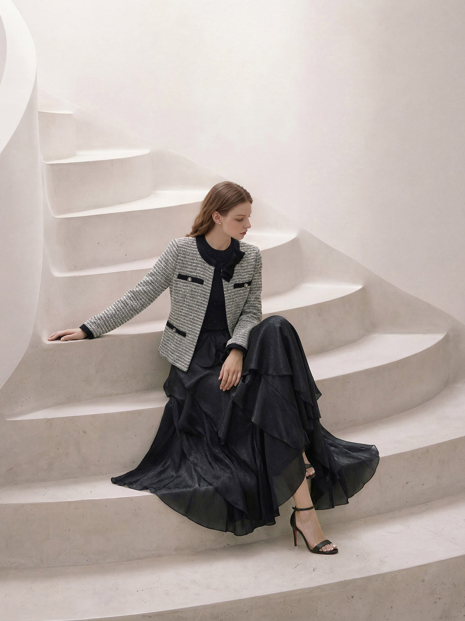 에어리 시어 티어드 롱 스커트 (BLACK)