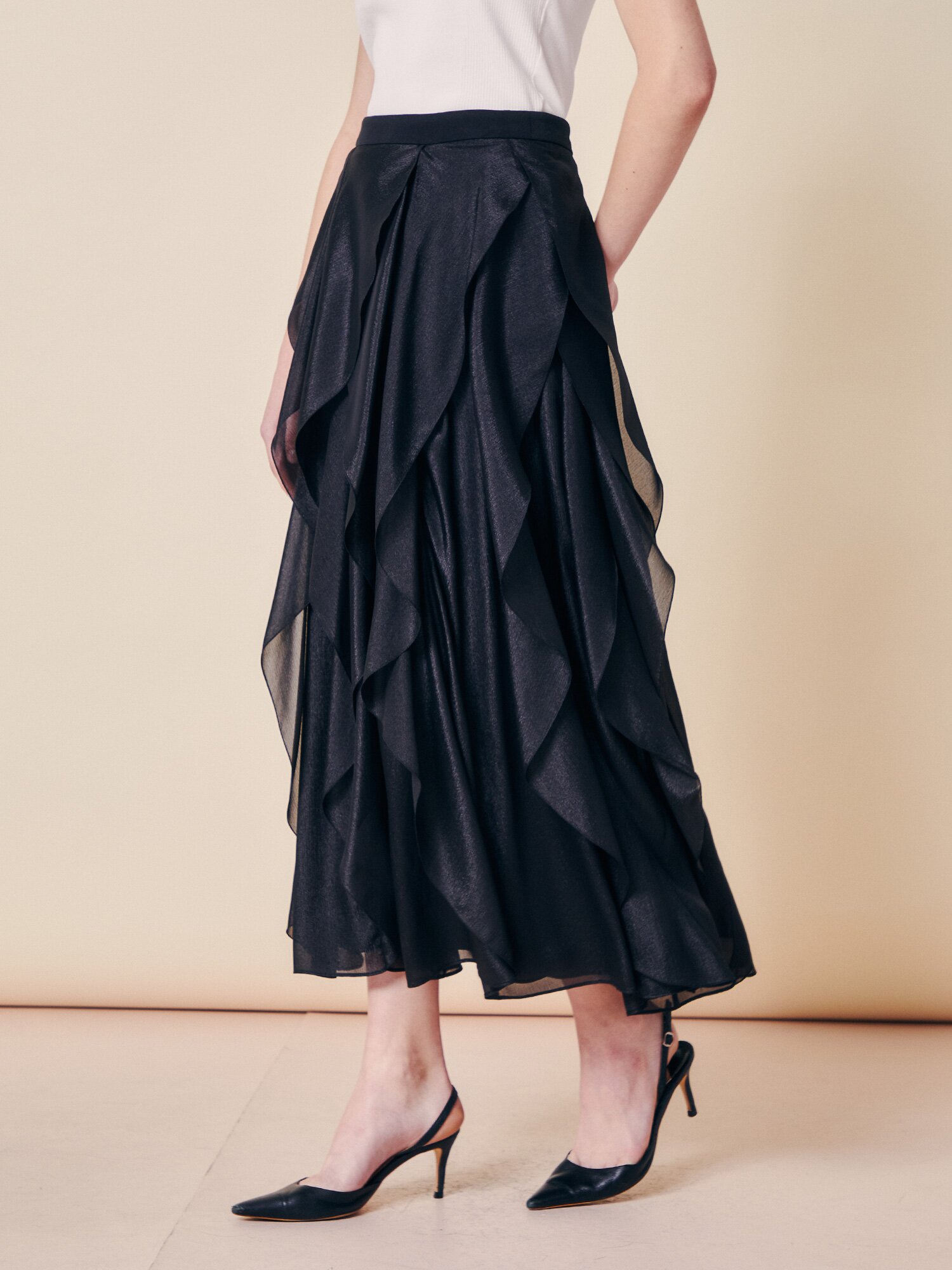 에어리 시어 티어드 롱 스커트 (BLACK)