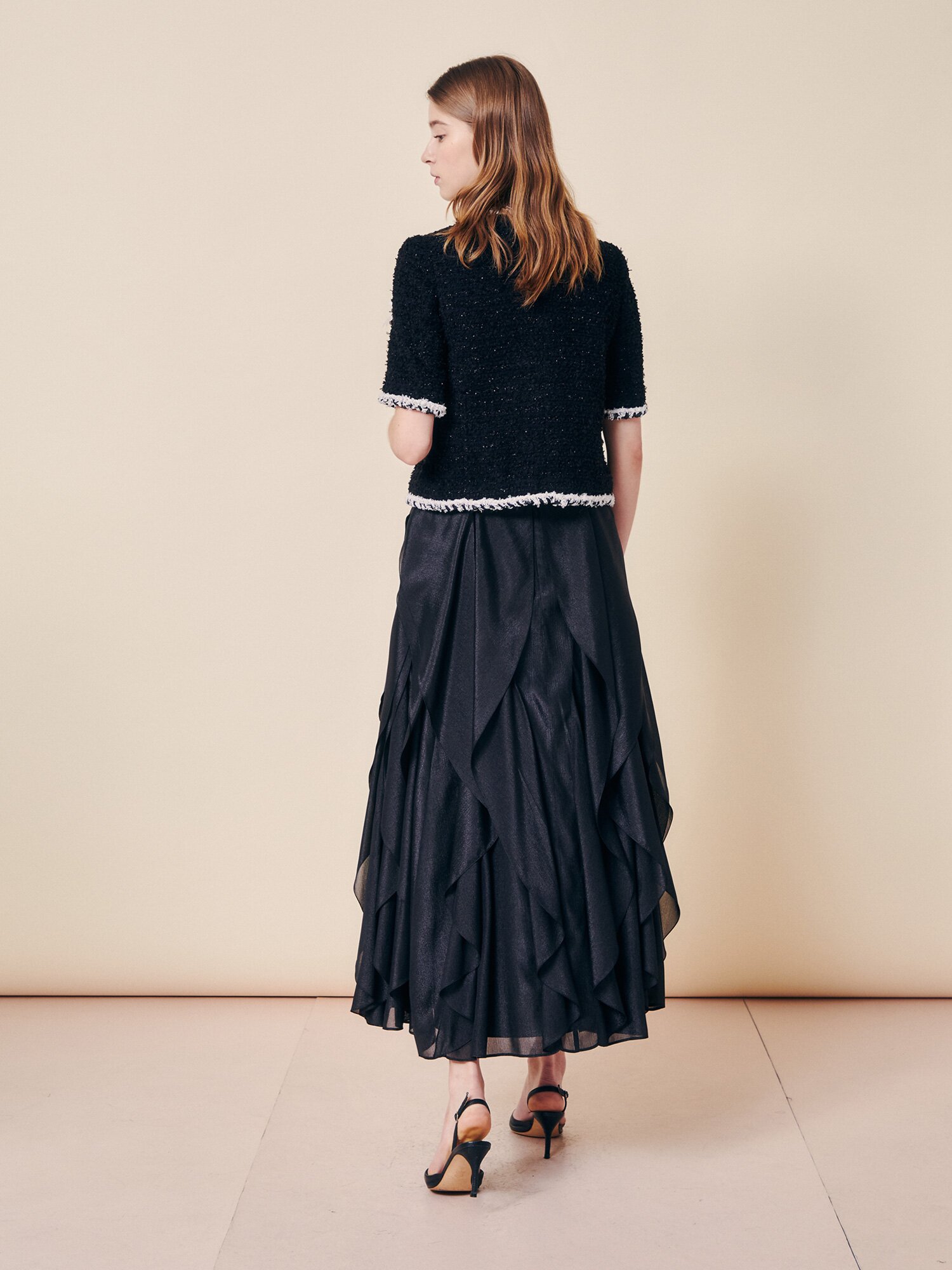 에어리 시어 티어드 롱 스커트 (BLACK)