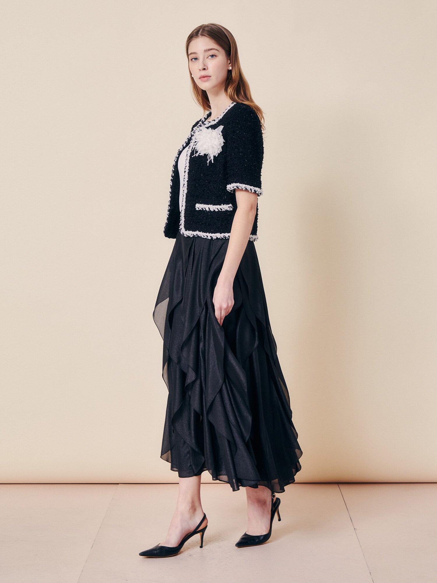 에어리 시어 티어드 롱 스커트 (BLACK)