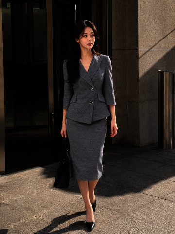 피크드 라펠 컬러 버튼 재킷 