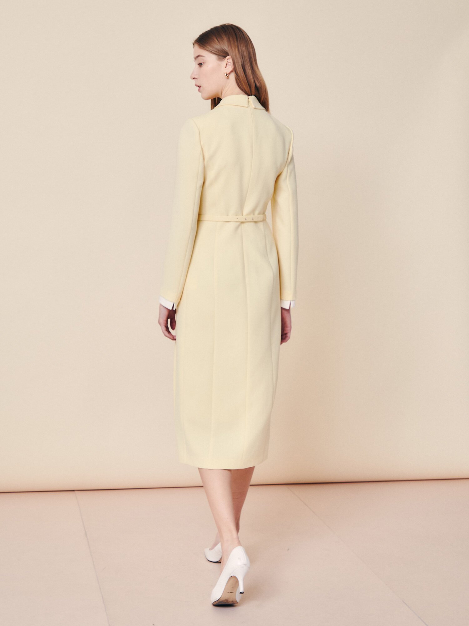 테일러드 새틴 커프스 롱 원피스 (YELLOW)