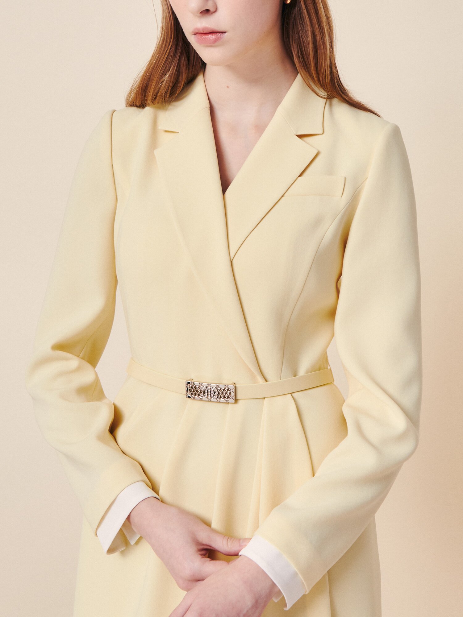 테일러드 새틴 커프스 롱 원피스 (YELLOW)