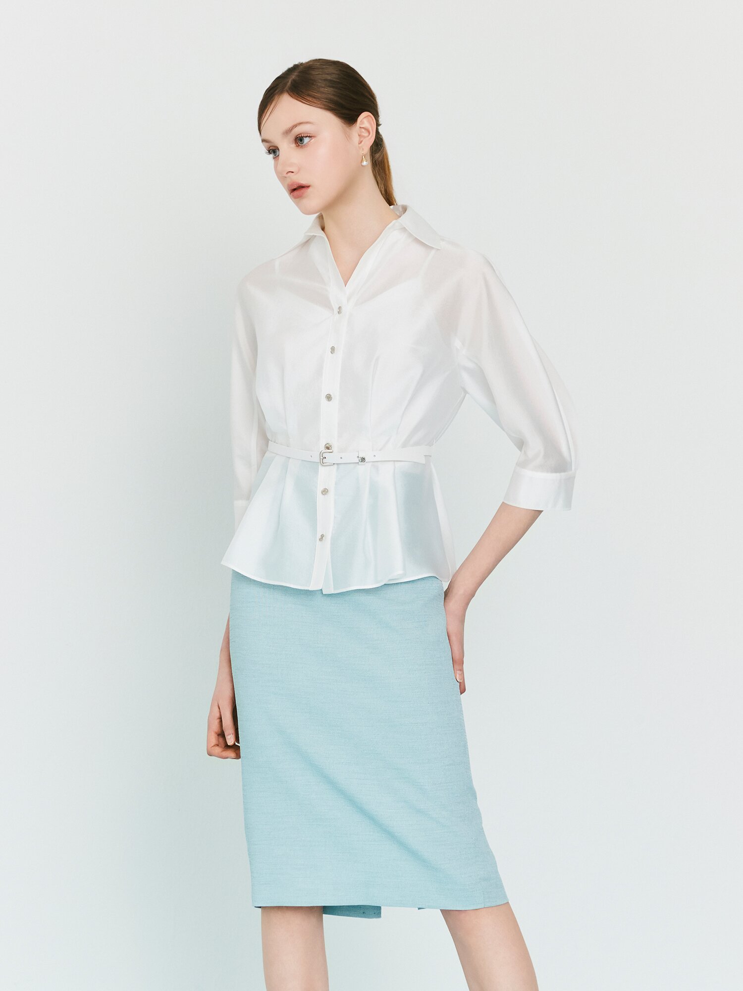 백 슬릿 H라인 미디 스커트 (MINT)