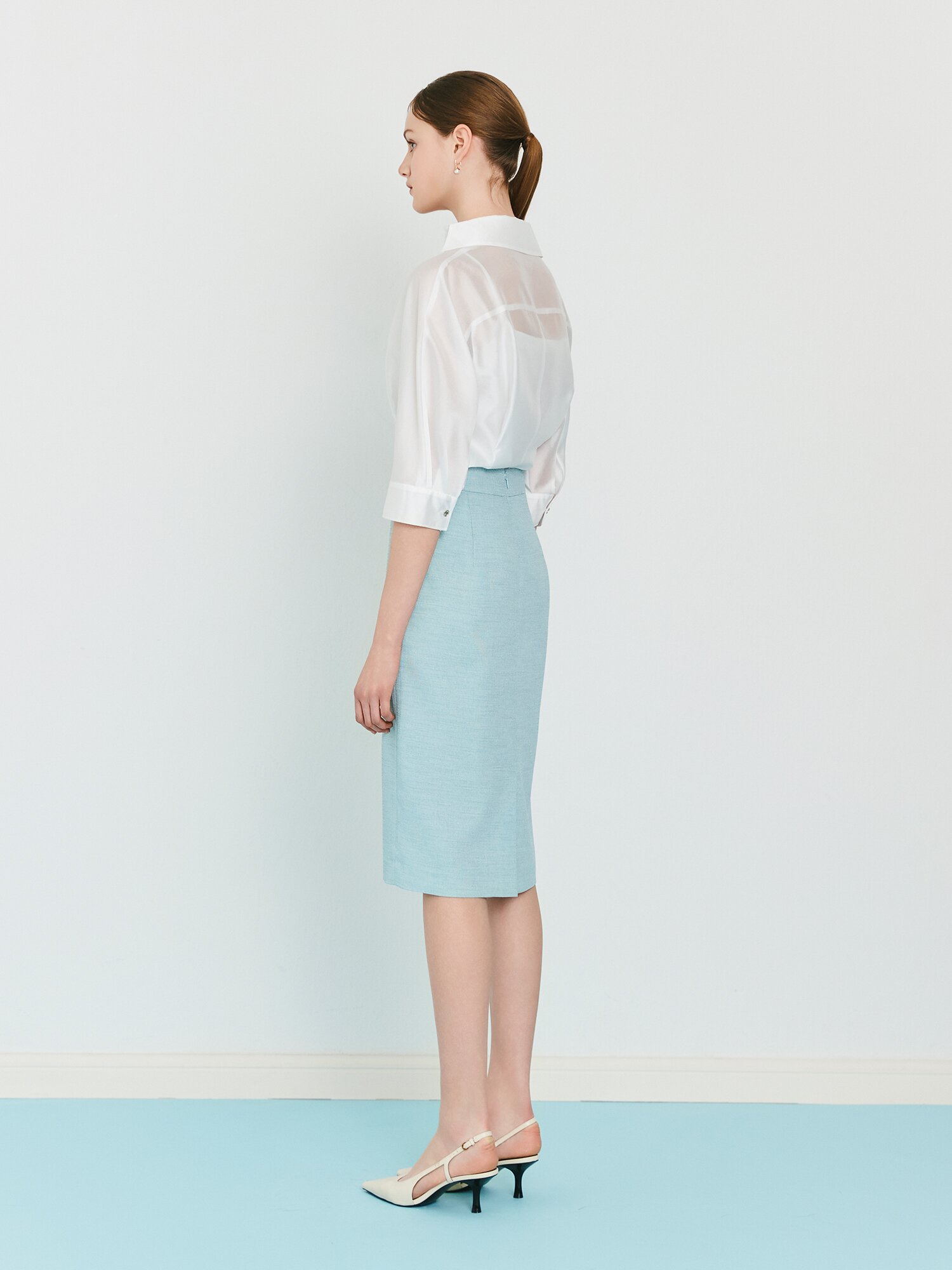 백 슬릿 H라인 미디 스커트 (MINT)