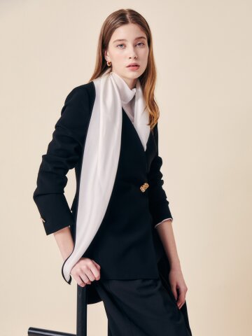 실크 드레이프 노 라펠 싱글 재킷 