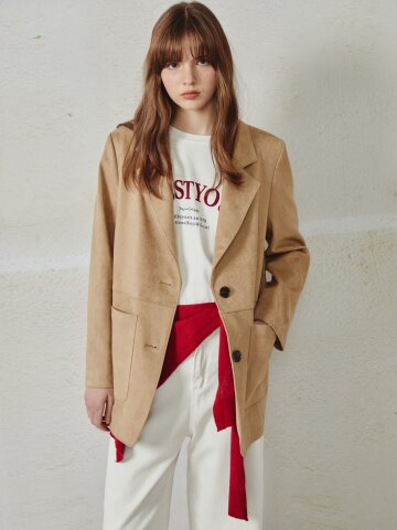 포켓 절개 페이크 스웨이드 재킷 