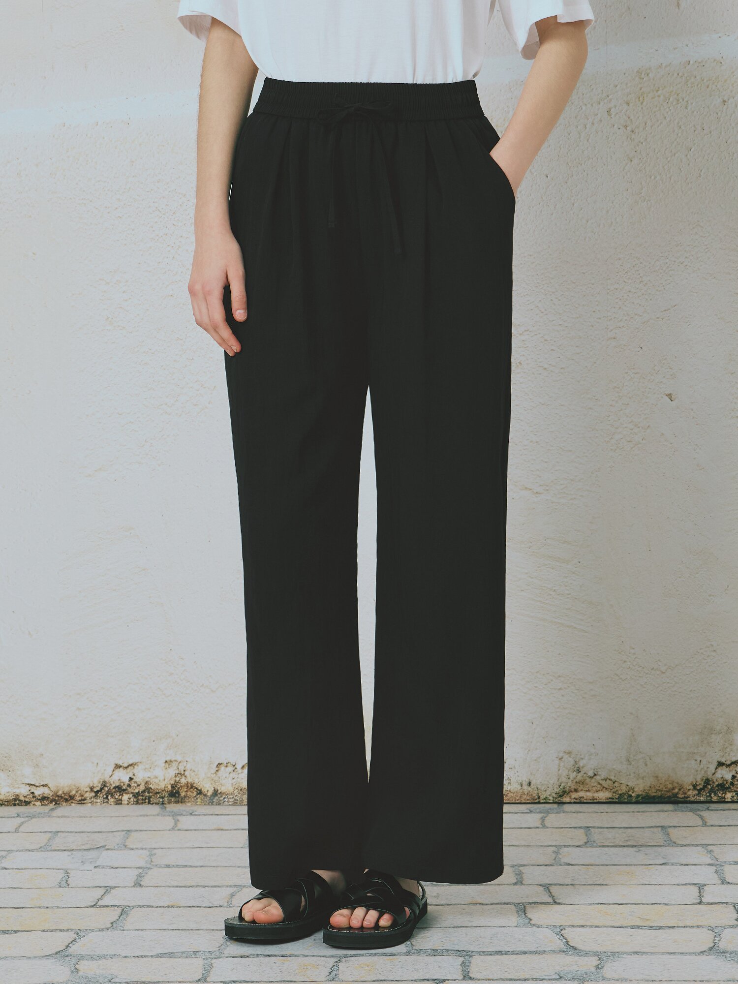 크링클 밴딩 슬랙스 팬츠 (BLACK)