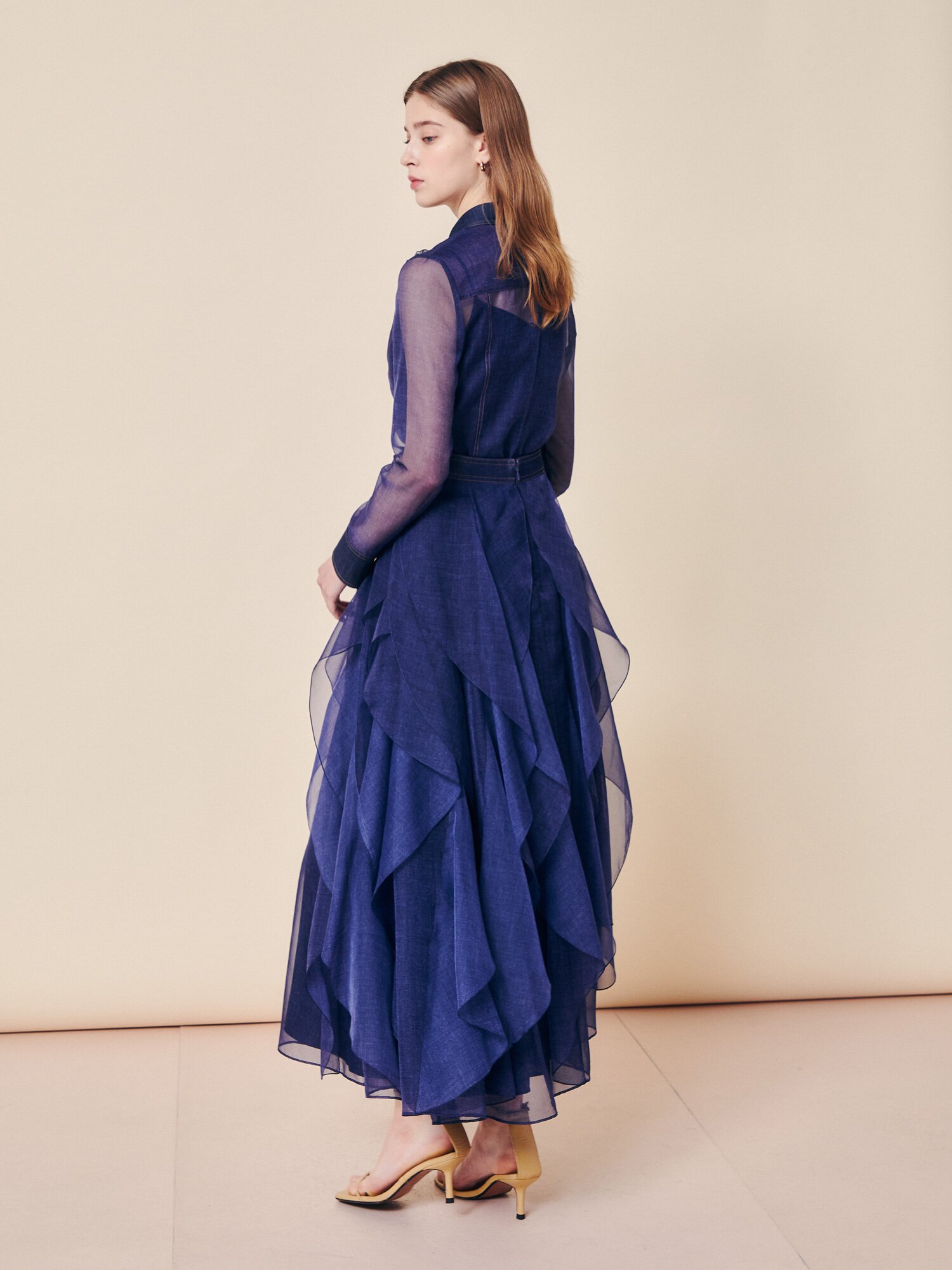 데님 시어 티어드 롱 스커트 (INDIGO)