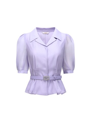 퍼프 오픈 칼라 크롭 블라우스 (LAVENDAR)