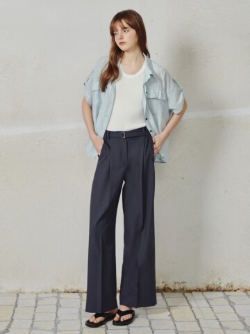 원 턱 벨티드 와이드핏 슬랙스 팬츠 