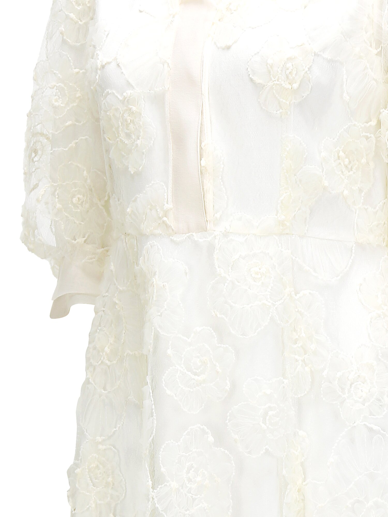 플라워 퍼프 프릴넥 플레어 원피스 (IVORY)