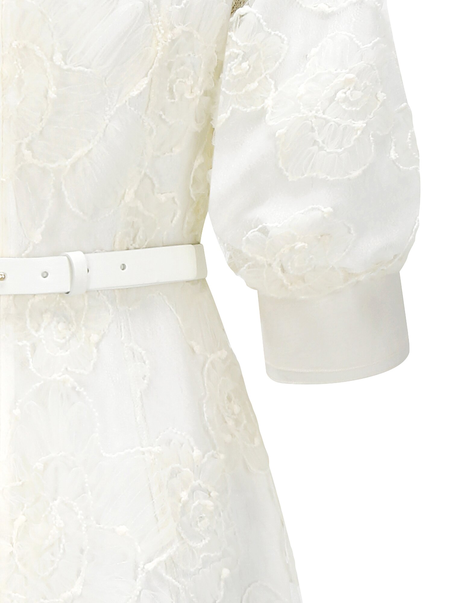 플라워 퍼프 프릴넥 플레어 원피스 (IVORY)