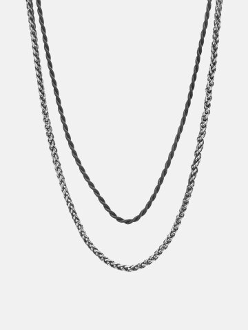 꽈배기 끈 레이어드 써지컬스틸 패션 목걸이 SIDA223