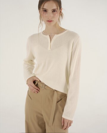 시어 레이어드 울 100 스웨터 - 아이보리