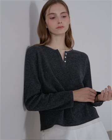 시어 레이어드 울 100 스웨터 - 블랙