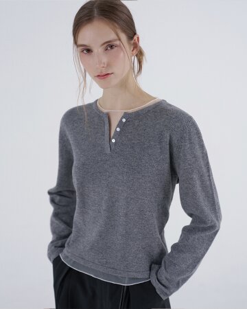 시어 레이어드 울 100 스웨터 - 그레이