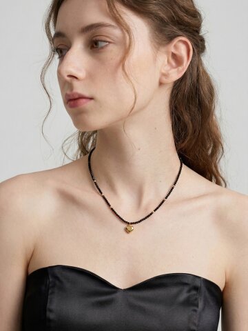 마리안 블랙스피넬 비즈 크리스탈 원석 볼 하트 행운 초커 목걸이 E72