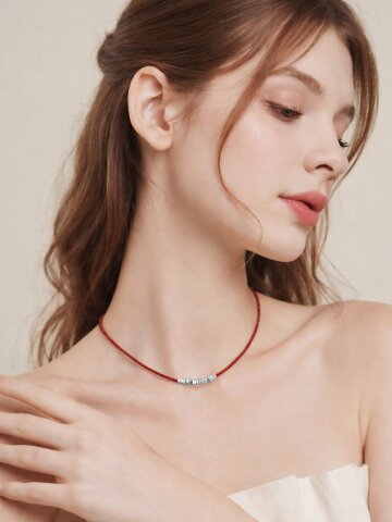 엘로이 블랙 스피넬 비즈 크리스탈 원석 레드 행운 목걸이 E73