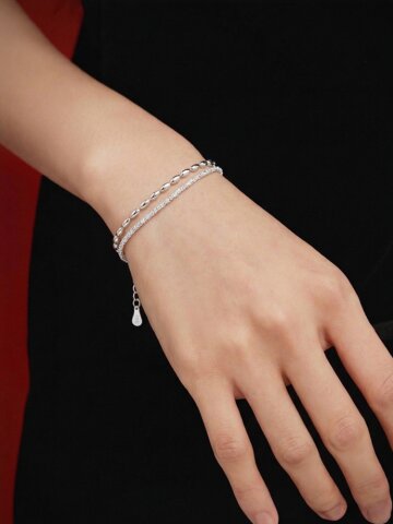 델루 실버 925 두줄 볼 체인 컷팅 은 우정 행운 팔찌 F37