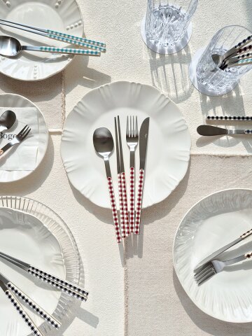 보겐 베라 체크 커트러리 7종 수저 디너 케이크 포크 나이프 디저트 스푼 (10color)