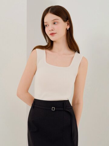 슬리브리스 스퀘어넥 크롭 니트 